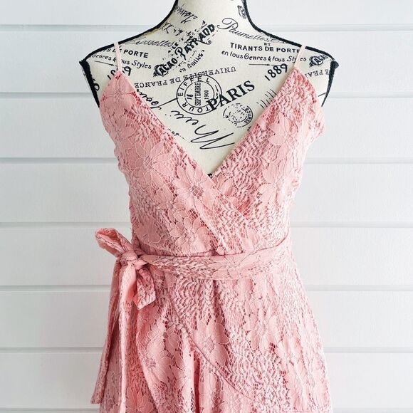 Altar’d State Pink Lace Overlay Giuly Spaghetti Strap Summer Dress Size Large - Picture 5 of 11